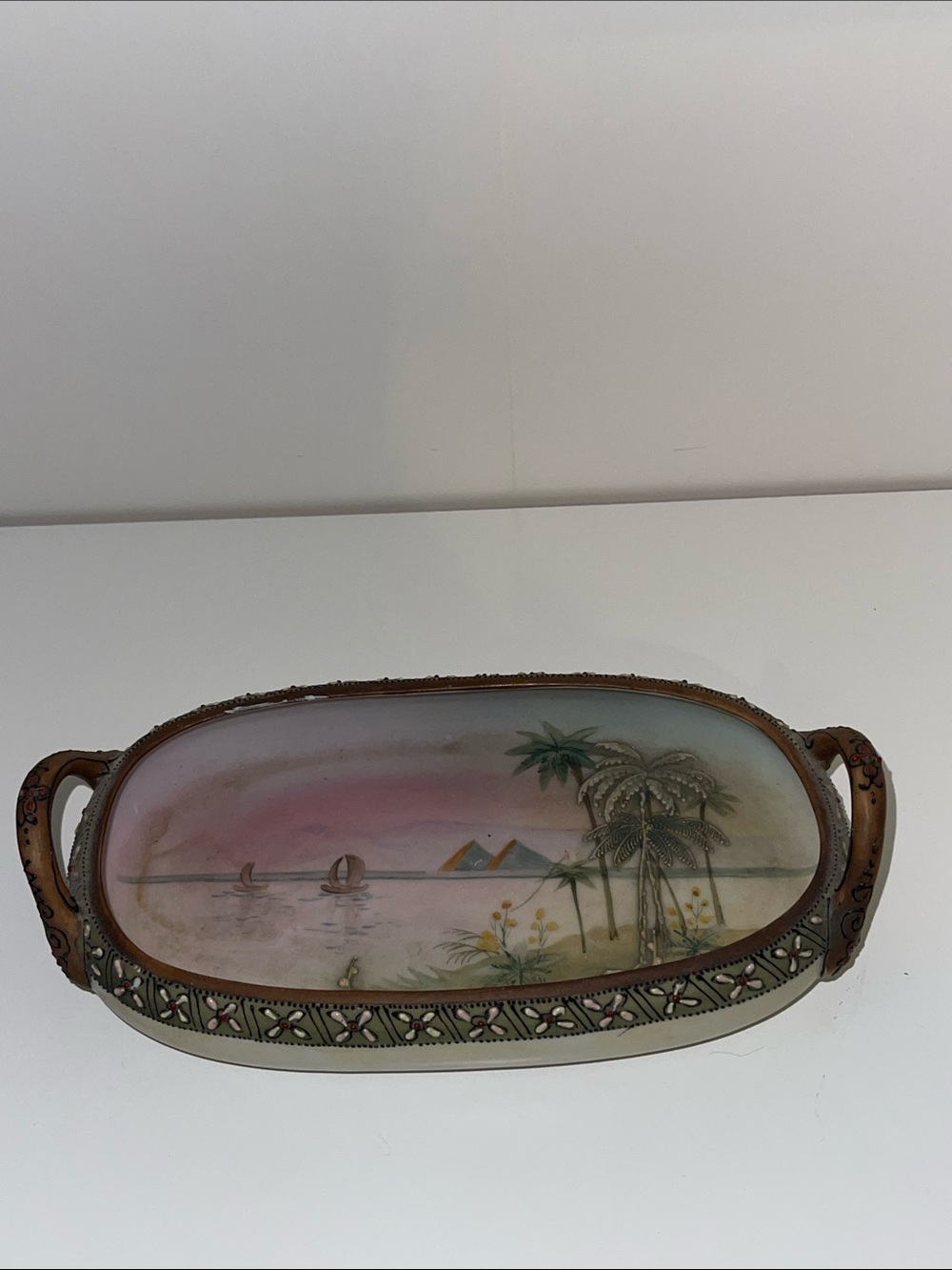 Hand-Painted Tropical Decorative Vanity Tray - Pink and Cream